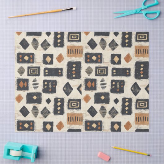 Rustic Mudcloth Geometric Pattern (2) 薄葉紙 (クラフト)