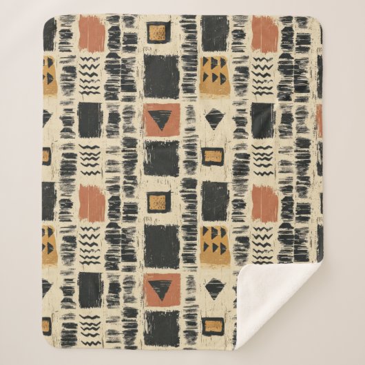 Rustic Mudcloth Geometric Pattern (3) シェルパブランケット (正面)