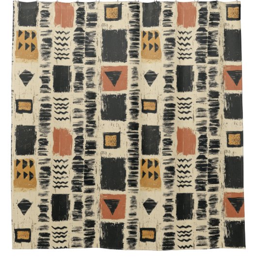 Rustic Mudcloth Geometric Pattern (3) シャワーカーテン (正面)
