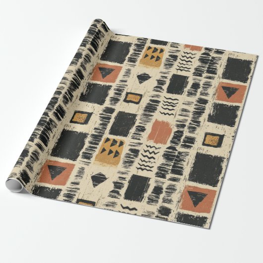 Rustic Mudcloth Geometric Pattern (3) ラッピングペーパー (アンロールド)