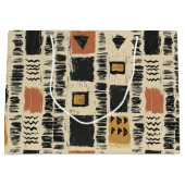 Rustic Mudcloth Geometric Pattern (3) ラージペーパーバッグ (正面)