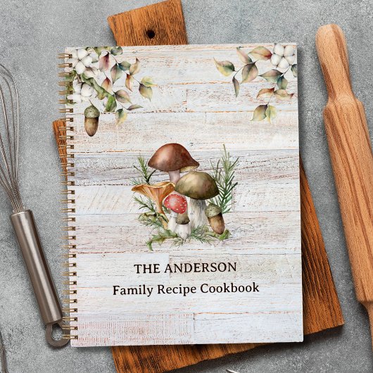 Rustic Mushroom and Leaves Family Recipe Cookbook ノートブック