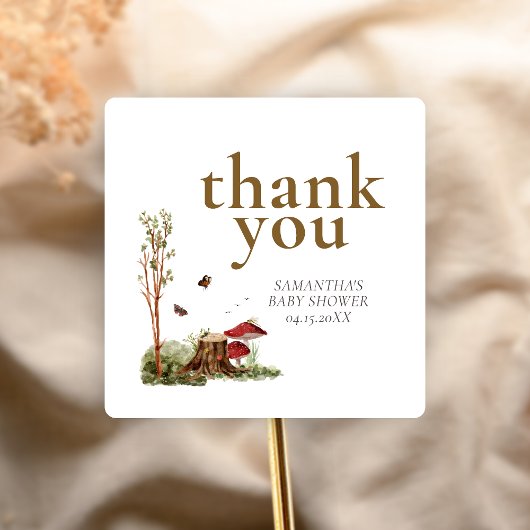 Rustic Mushroom Woodland Baby Shower スクエアシール