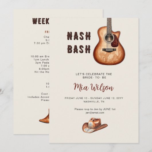 Rustic Nash Bash Bachelorette Weekend  招待状 (正面/裏面)