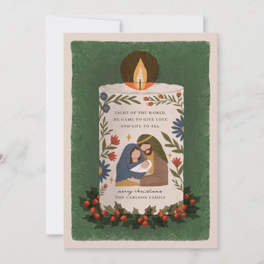 Rustic Nativity Candle Religious Christmas Flat シーズンカード (正面)