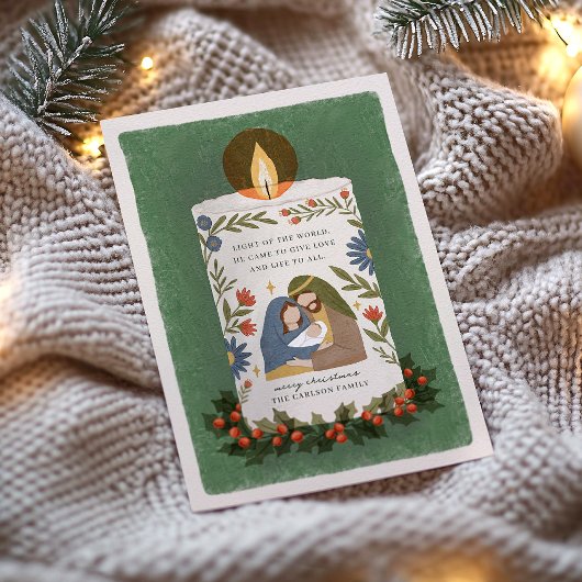 Rustic Nativity Candle Religious Christmas Flat シーズンカード