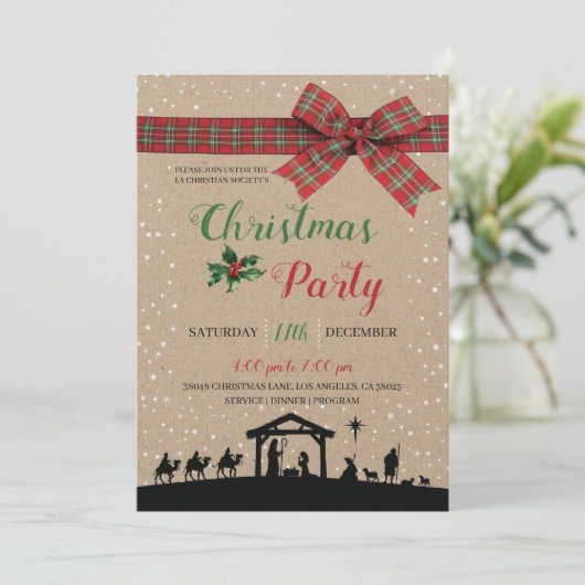 Rustic Nativity Religious Christmas Party Invitati 招待状 (スタンド正面)