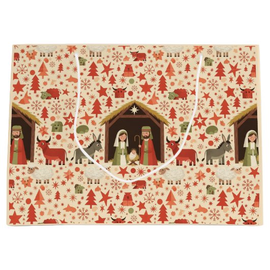 Rustic Nativity Scene Christmas Gift Bag ラージペーパーバッグ (正面)