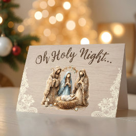 Rustic Nativity Scene Oh Holy Night Christmas Card シーズンカード