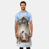 Rustic Nativity Scene with Winter Florals エプロン (着用した状態)