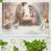 Rustic Nativity Scene with Winter Florals キッチンタオル (折り畳み)