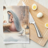 Rustic Nativity Scene with Winter Florals キッチンタオル (四つ折り)
