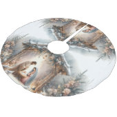 Rustic Nativity Scene with Winter Florals ブラッシュドポリエステルツリースカート (アングル)