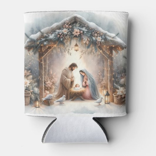 Rustic Nativity Scene with Winter Florals 缶クーラー (正面)