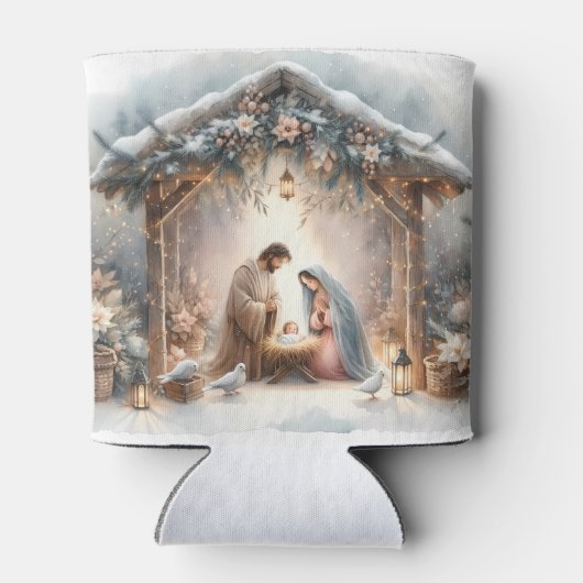 Rustic Nativity Scene with Winter Florals 缶クーラー (裏面)