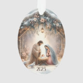 Rustic Nativity Scene with Winter Florals Card オーナメント (裏面)