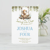 Rustic Nature Dino Green Blue Any Age Boy Birthday 招待状 (スタンド正面)