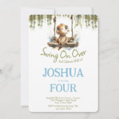 Rustic Nature Dino Green Blue Any Age Boy Birthday 招待状 (正面)