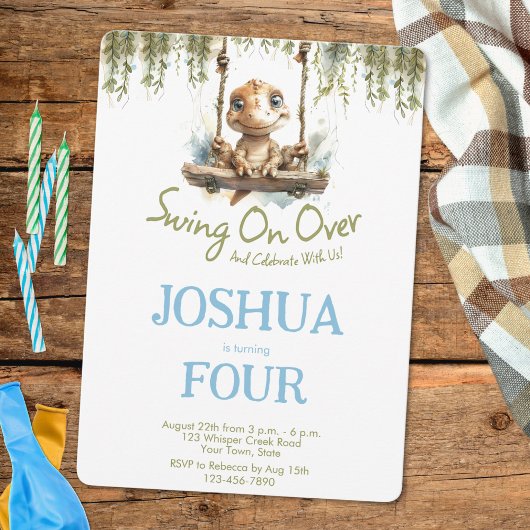 Rustic Nature Dino Green Blue Any Age Boy Birthday 招待状