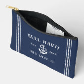 Rustic Nautical Navy Anchor Boat Name アクセサリーポーチ (見開き)