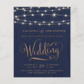 Rustic Navy ストリング ライト付き 結婚式 RSVP (正面)