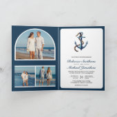 Rustic Navy Blue Anchor Rope Photo QR Code Wedding 招待状 (内部)