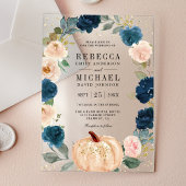 Rustic Navy Blue and Peach Floral Pumpkin Wedding アクリル招待状