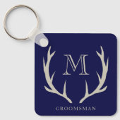 Rustic Navy Blue Antler Custom Groomsmen Gift キーホルダー (正面)