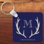 Rustic Navy Blue Antler Custom Groomsmen Gift キーホルダー (正面)