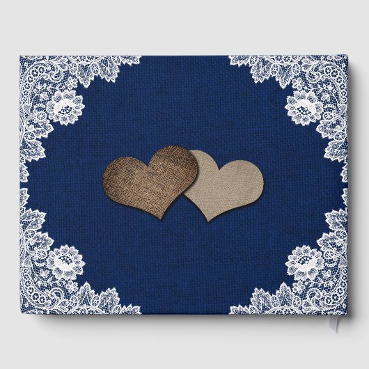 Rustic Navy Blue Burlap and Lace Sunflower Wedding ゲストブック (裏面)