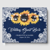 Rustic Navy Blue Burlap and Lace Sunflower Wedding ゲストブック (正面)