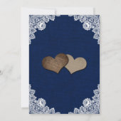 Rustic Navy Blue Burlap Lace Sunflower Wedding 招待状 (裏面)