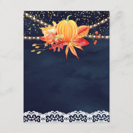 Rustic Navy Blue Fall Maple Leaves Pumpkin Blank エンクロージャーカード (正面)