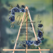 Rustic Navy Blue Floral Wedding Welcome アクリルサイン (ニュートラル)