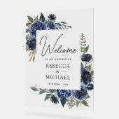 Rustic Navy Blue Floral Wedding Welcome アクリルサイン (傾斜)