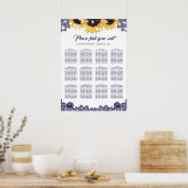 Rustic Navy Blue Lace Sunflower Seating Chart 12 ポスター (キッチン)