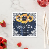Rustic Navy Blue Sunflower Lace Mr and Mrs Wedding スタンダードカクテルナプキン (インサイチュ)