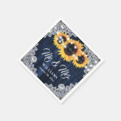 Rustic Navy Blue Sunflower Lace Mr and Mrs Wedding スタンダードカクテルナプキン (角)