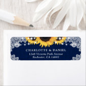 Rustic Navy Blue Sunflower Return Address Labels ラベル (インサイチュ)