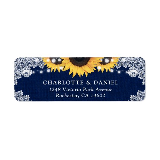 Rustic Navy Blue Sunflower Return Address Labels ラベル (正面)