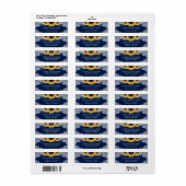 Rustic Navy Blue Sunflower Return Address Labels ラベル (フルシート)