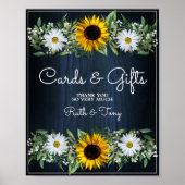Rustic Navy Blue Sunflower Wedding Cards & Gifts ポスター (正面)