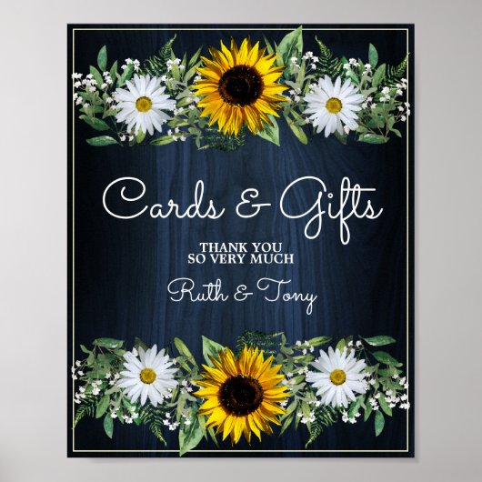Rustic Navy Blue Sunflower Wedding Cards & Gifts ポスター (正面)