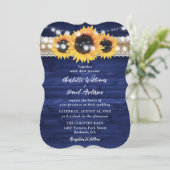 Rustic Navy Blue Sunflower Wood Wedding 招待状 (スタンド正面)