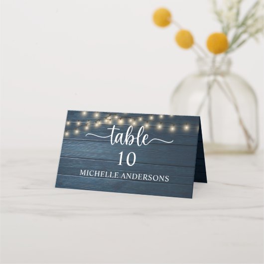 Rustic Navy Blue Wedding Dinner Guest Name プレイスカード (正面)
