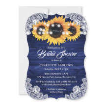 Rustic Navy Blue Wood Lace Sunflower Bridal Shower
