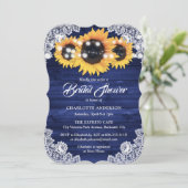 Rustic Navy Blue Wood Lace Sunflower Bridal Shower 招待状 (スタンド正面)