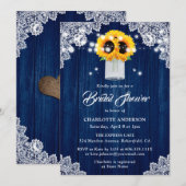 Rustic Navy Blue Wood Lace Sunflower Bridal Shower 招待状 (正面/裏面)