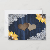 Rustic Navy Blue Wood Lace Sunflower Wedding 出欠カード (裏面)