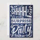 Rustic Navy Blue Wood Shh Surprise Birthday Party 招待状 (正面)